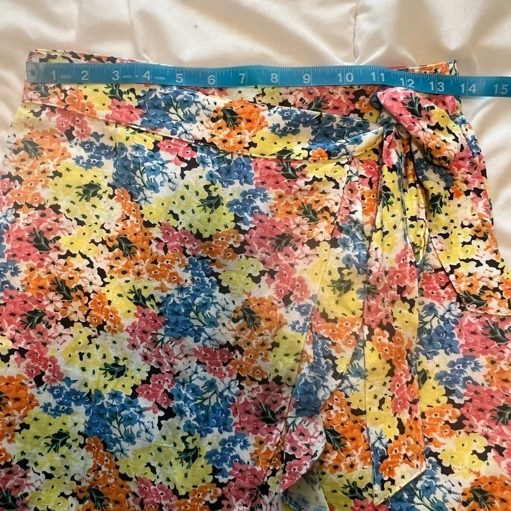 Loft Petite Hydrangea Ruffle Wrap Skirt Linen Blend Size 0